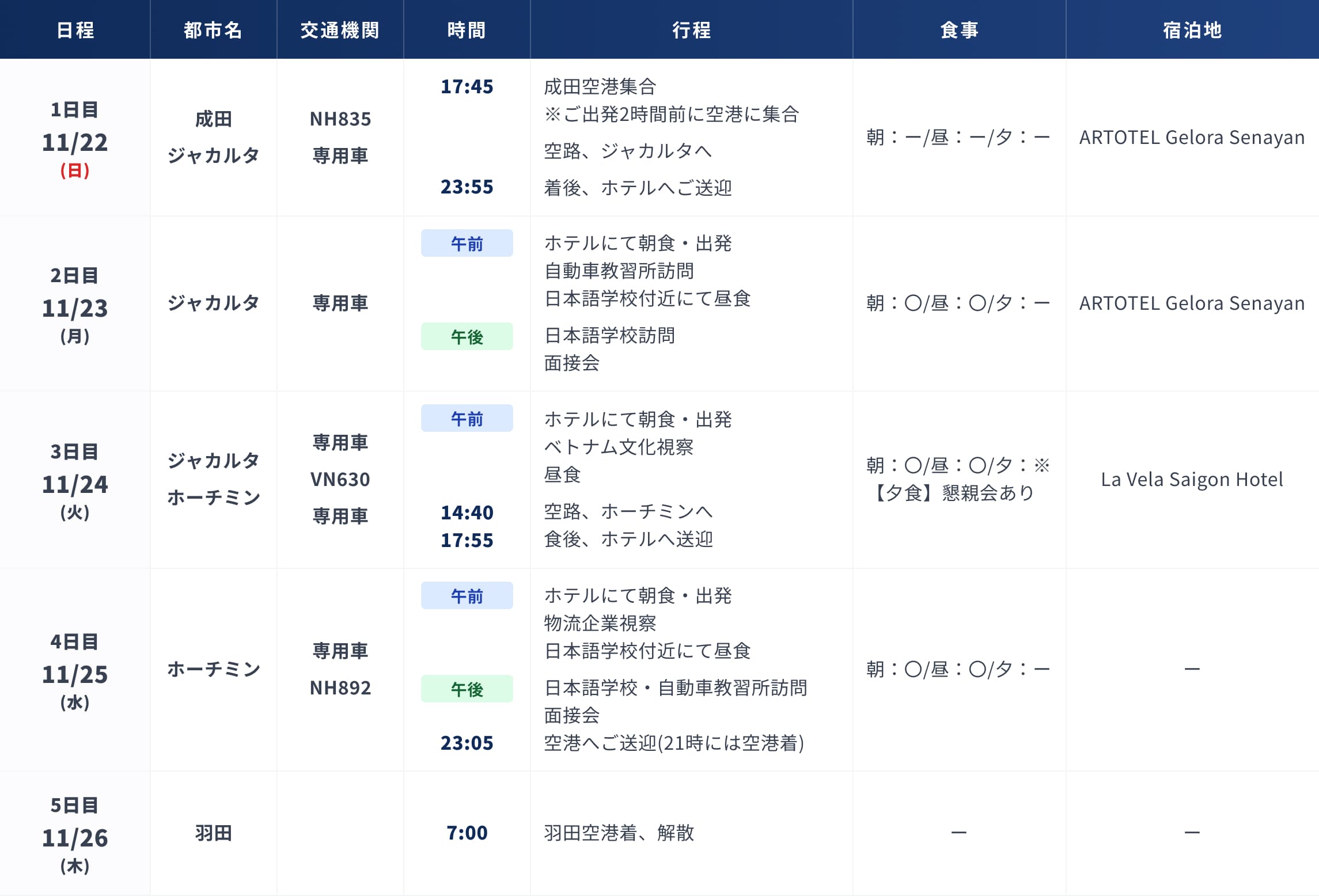 スケジュール表